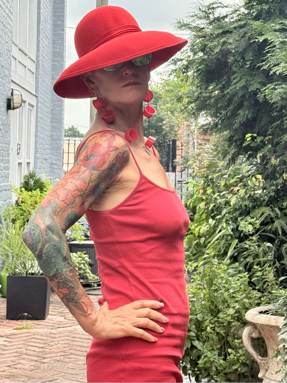 Vintage Red Wide Brim Wool Hat |  Statement Hat | Church Derby Garden Party
